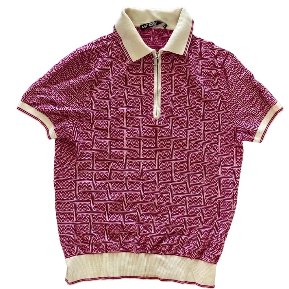 Mr Turk Polo knit 2 tone colors of burgundy and white Size M